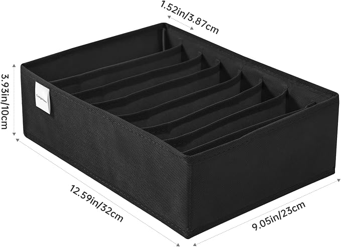 4 Packs T-shirt Drawer Organizers for Clothing,8 Grids Compartment Wardrobe Storage Box, Washable Clothes Organizer for Folded Clothes, Legging, Silk Scarve-Black - Image 2