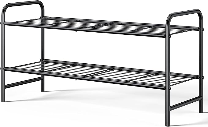 Kitsure Shoe Rack - Stainless Steel Shoe Organizer, Sturdy Shoe Rack for Closet and Front Door Entrance, Free Standing Shoe Shelf, Closet Organizers and Storage, 25.6" Wide - 2 Tier, Black by Kitsure