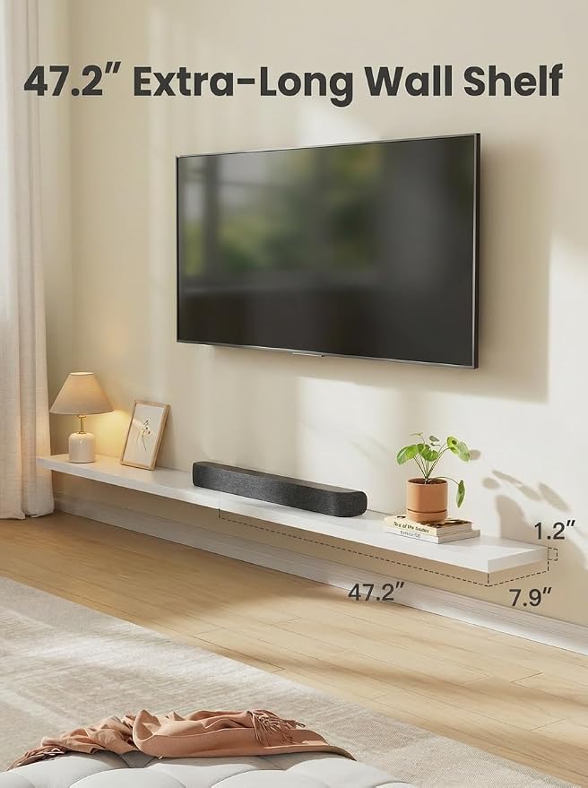 AMADA HOMEFURNISHING 47.2" L Floating Shelves, Wall Shelves Set of 3 for Bathroom/Living Room/Bedroom/Kitchen, White Floating Shelves for Wall Decor with Invisible Brackets - AMFS55W - Image 4