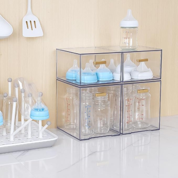 LALOBLUE Clear Stackable Drawer Organizer, 4 Pack Acrylic Storage Drawers with Pull-Out Design, Space-Saving Organizer for Bathroom, Vanity, Kitchen & Office - Image 4