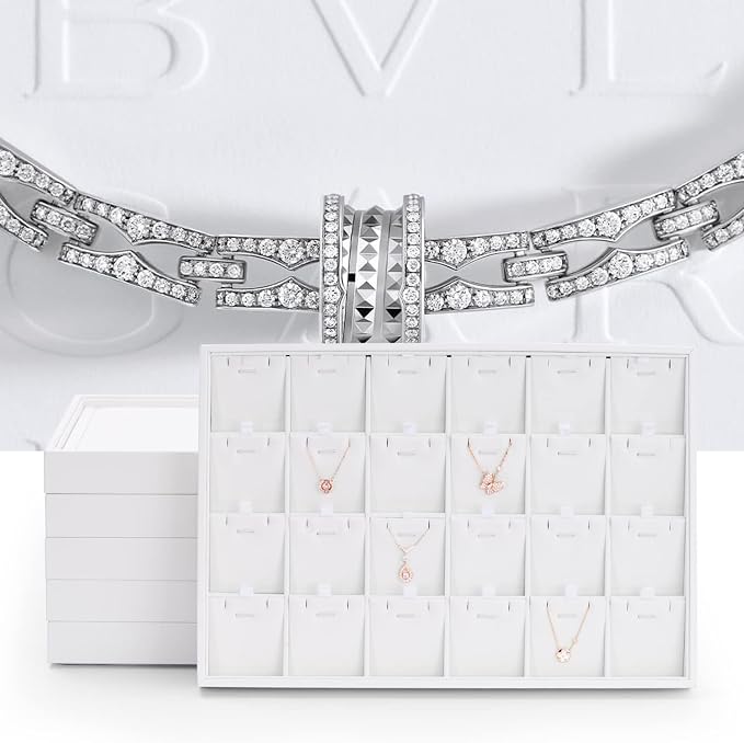 Oirlv Premium White Leather Stackable Jewelry Tray Flat Jewelry Organizer Tray for Jewelry Accessory Trade showcase - Image 8