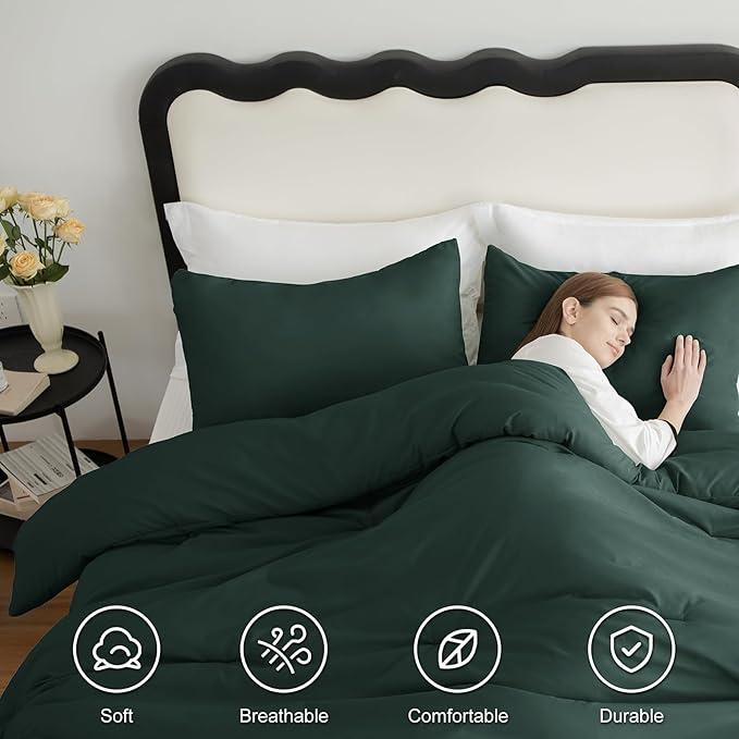 CozyLux Oversized King Comforter Set Forest Green, 3 Pieces 120x98 Solid Breathable Quilted Bedding Sets All Seasons, Luxury Soft Lightweight Bed Set with Down Alternative Comforter and 2 Pillowcases