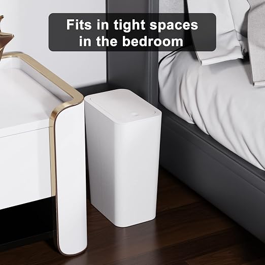 N. NETDOT Bathroom Trash Can with Lid 3 Pack Set,2 Packs 4Gal Slim Kitchen Trash Can and 1 Pack 2.6Gal Garbage Can,Small Trash Bin/Waste Basket for Bedroom,Office(Off White) - Image 5