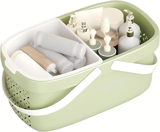Pulseplay Plastic Organizer Storage Basket with Handles Portable Large Capacity Shower Caddy Basket with Drainage Holes for Bathroom Living Room College Dorm Room (Green) by Unknown