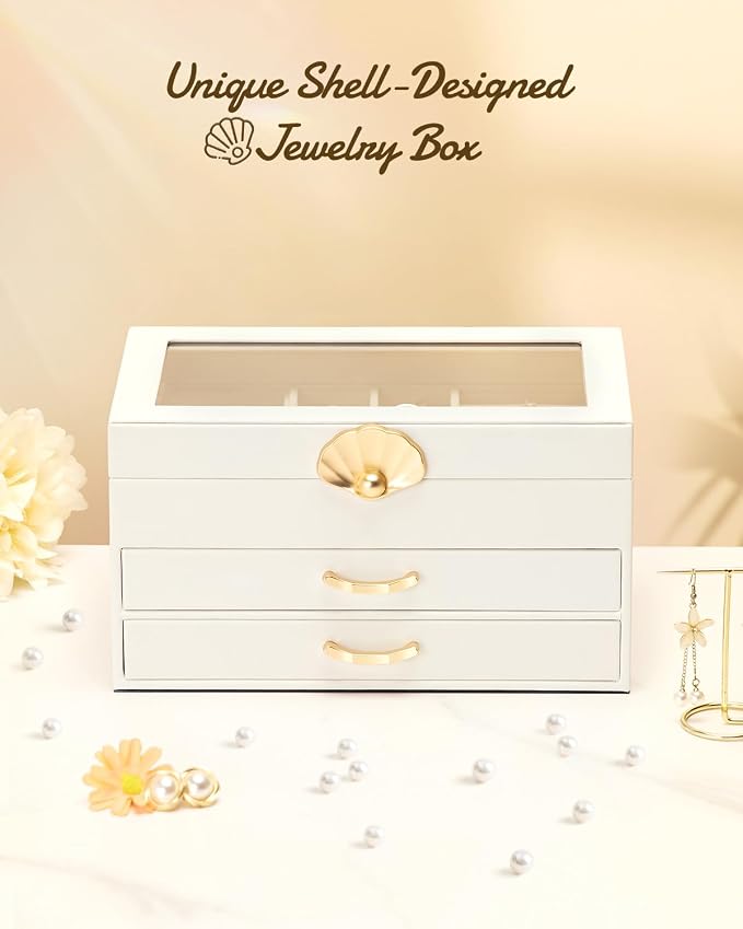 Enthralite Jewelry Box with 2 Drawers: Display Organizer for Earrings Necklaces - Gift for Girls Women (White) - Image 8