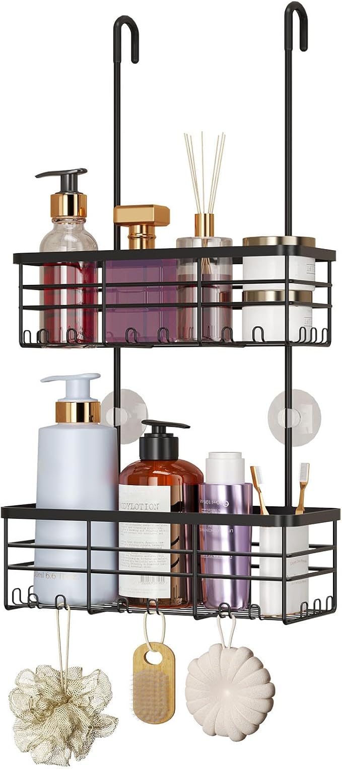 HapiRm Hanging Shower Caddy Organizer - No Drilling Shower Organizer with Hooks, Rustproof & Waterproof 304 Stainless Steel Bathroom Shelves - Black by HapiRm