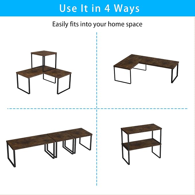 Golener Countertop Organizer Corner Shelf, 2 Tier Adjustable Stackable Corner Shelves for Kitchen, Bathroom, Spice Rack, Coffee Area, Cabinet, Dresser Table, Corner Counter Shelf Stand, Rustic Brown - Image 7