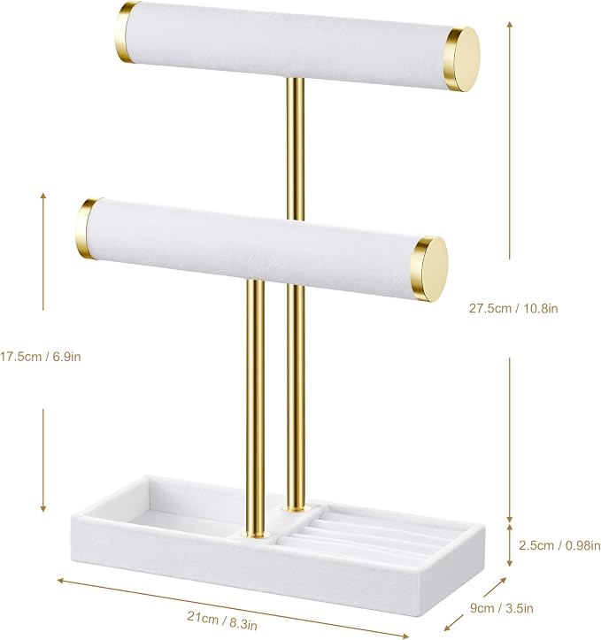 bussdis 2 Tier Bracelet Holder Display - Detachable T Bar White Velvet Bracelet Holder, Jewelry Holder Organizer for Bracelet, Necklace, Earrings, Rings - Image 7