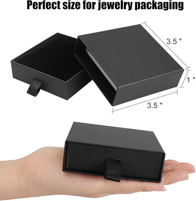 Jewelry Gift Boxes, 5 Pack 3.5×3.5x1Inch Cardboard Jewelry Boxes, Bulk Small Jewelry Boxes with Lids for Necklace Ring Earring Display Box (Black) - Image 2