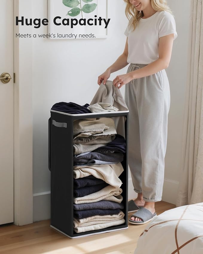SOLEDI Slim Laundry Hamper with Lid, Narrow Laundry Basket with Removable Bags, Dirty Clothes Hamper with handle, Small Hamper perfect for Laundry room, Bathroom, Bedroom, Small spaces. 70L Black - Image 5