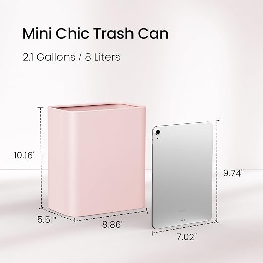 Cesun Pink Bathroom Trash Can 2.1 Gallon Wastebasket, Small Modern Metal Garbage Can Office Waste Basket, Stainless Steel Trash Bin for Bedroom, Home Office, Toilet, rv, Near Desk, Under Sink - Image 3