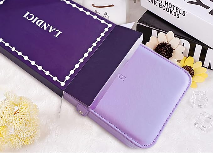 LANDICI Small Jewelry Box for Women Girls, PU Leather Travel Jewelry Case, Portable Jewelry Organizer Storage Holder Display for Ring Earrings Necklace Bracelet Bangle Men Kids Gift, Lavender - Image 8