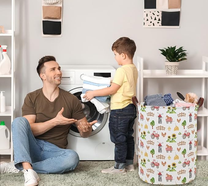 Kids Laundry Basket Farm Hamper for Nursery Boy and Girl Cute Kids Toys Storage Bin Organizer Room Decor for Home(Farm) - Image 6