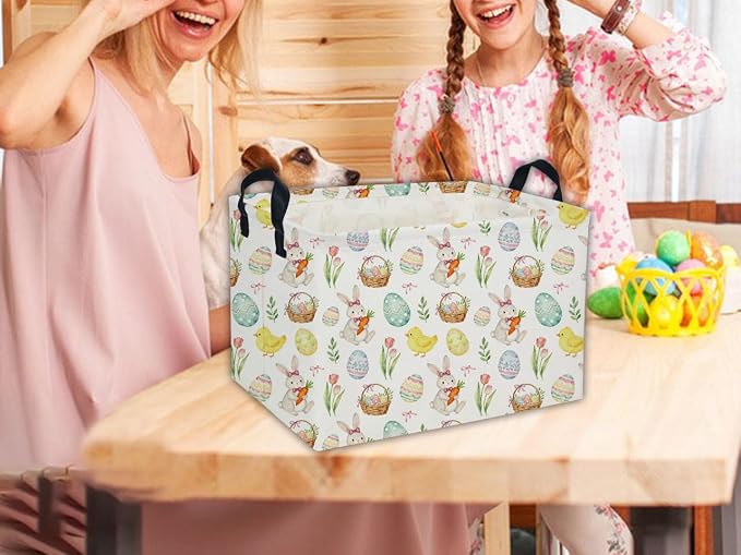 Easter Basket for Kids Easter Gift Basket Empty Baby Easter Basket for Boys and Girls Rectangular Toy Storage Basket Organizer Bin Box Cute Easter Egg Room Decor for Home(Easter Gift Basket) - Image 4