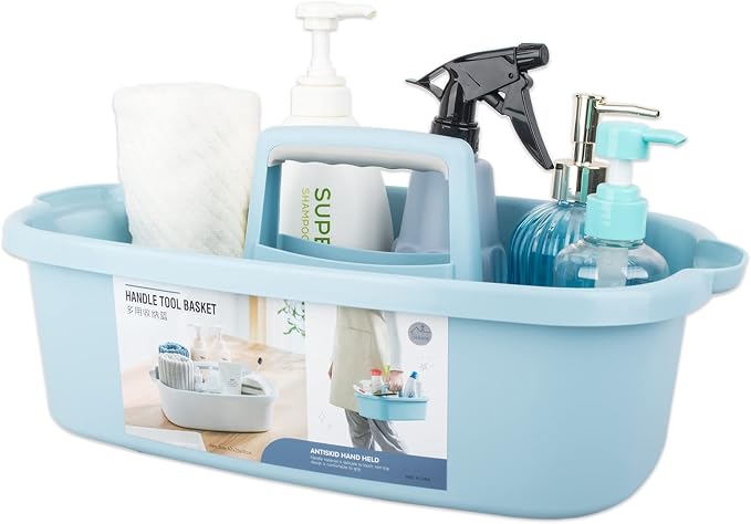 Large Cleaning Supplies Caddy Portable Shower Basket Supply Organizer with Handle Plastic Bucket Tool Storage for Bathroom, Bedroom, Kitchen, College Dorm, Garden, Blue by JiatuA