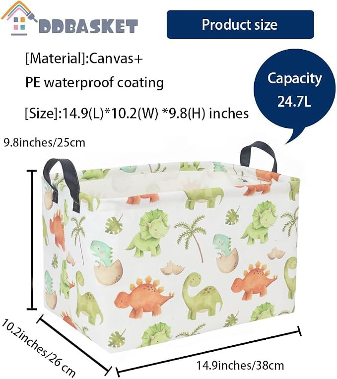 Dinosaur Baskets Kids Storage Basket Baby Gift Basket Rectangular Cute Toy Storage Bin Box Organizer Book Shelf Bins Dinosaur Room Decor(Cute dinosaur) - Image 7