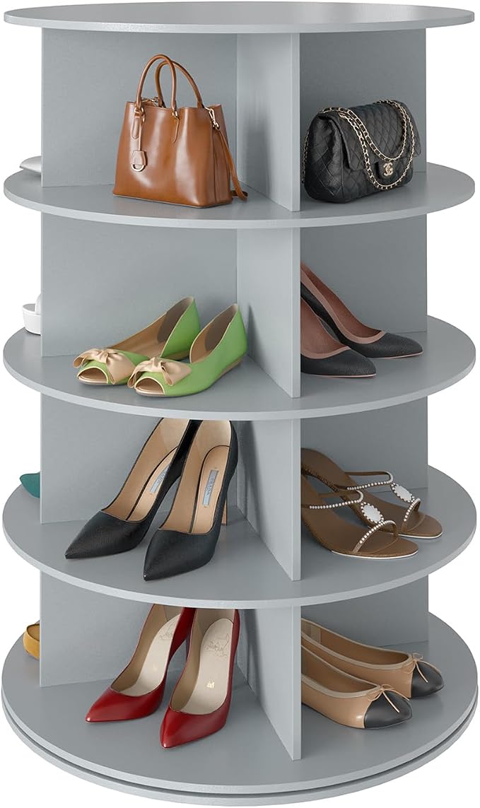 SpaceAid 4 Tier Rotating Shoe Rack Tower, Spinning Shoe Display Lazy Susan, Revolving 360 Shoe Rack Storage Round Carousel, Vertical Handbag Rotate Shoes Closet Organization (4-Tier Gray) by SpaceAid