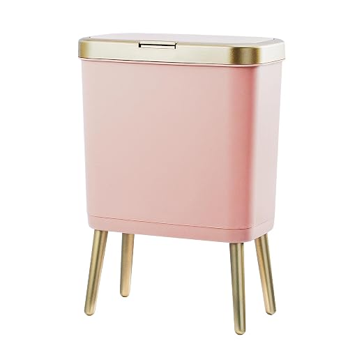 Procade Bathroom Trash Can with Lid, 4 Gallon Pink Garbage Can, Tall Plastic Trash Bin with Push Button, Slim Gold Trash Can Waste Basket for Room, Bedroom,Office,Kitchen by MostPopularTrashCans