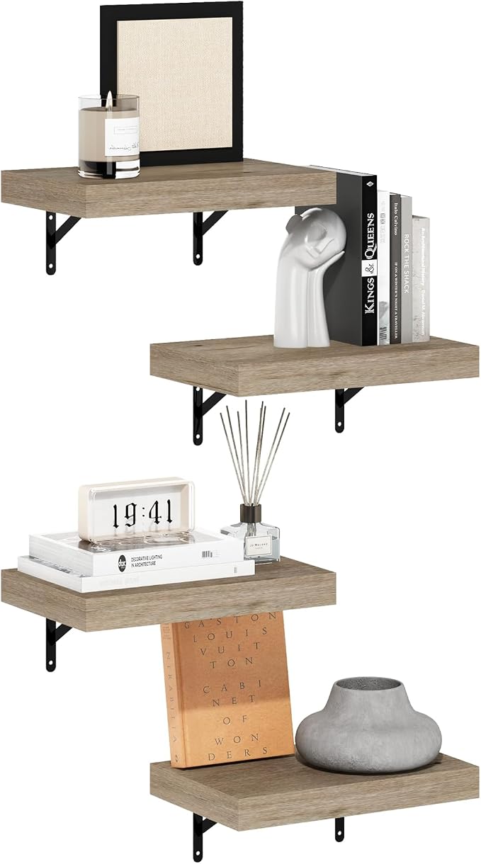 Furinno Tanna Floating Shelves for Wall Set of 4, 15-Inch Wall Shelf, Triple Thick Floating Mounted Shelf, for Bathroom, Home Office, Living Room, Natural by Furinno-FitsYourSpaceFitsYourBudget