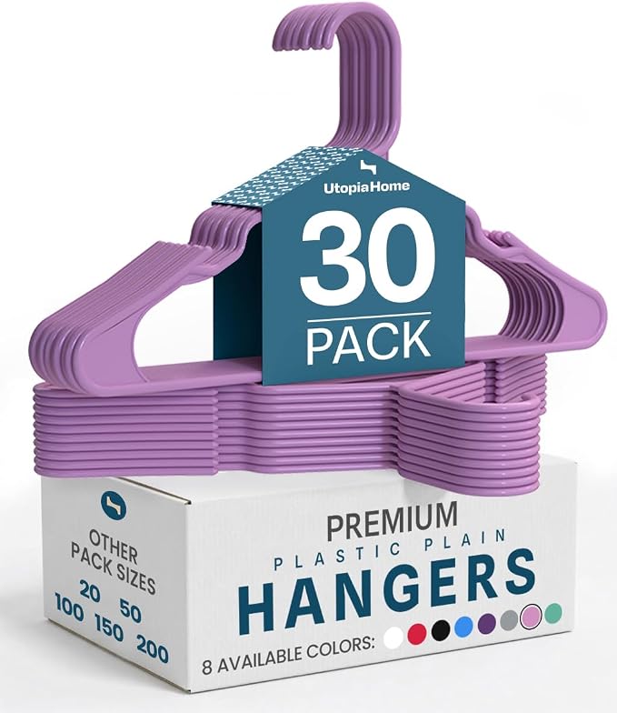 Utopia Home Plastic Hangers 30 Pack - Perfect Space Saving Clothes Hanger - Durable and Strong - Perfect Closet Organizers with Shoulder Grooves (Pink) by UTOPIAHOME