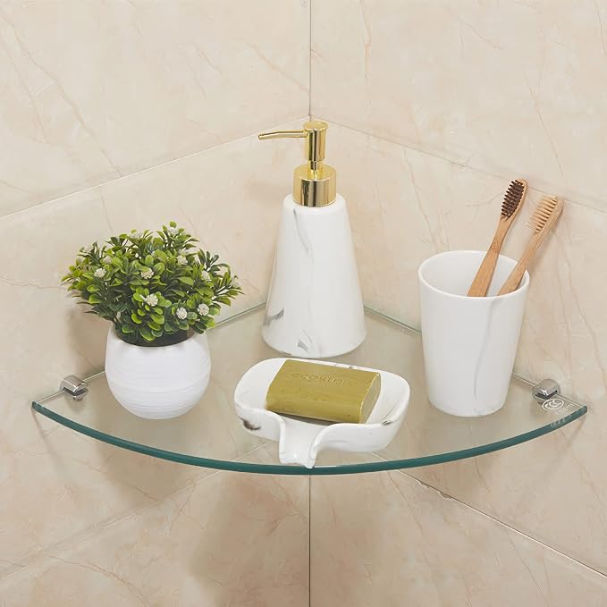 Kingrol 3 Pack Glass Bathroom Shower Shelves, Extra Thick Wall Mounted Shelves, Clear Floating Corner Shelves for Kitchen, Bathroom, Living Room, Office - Image 7