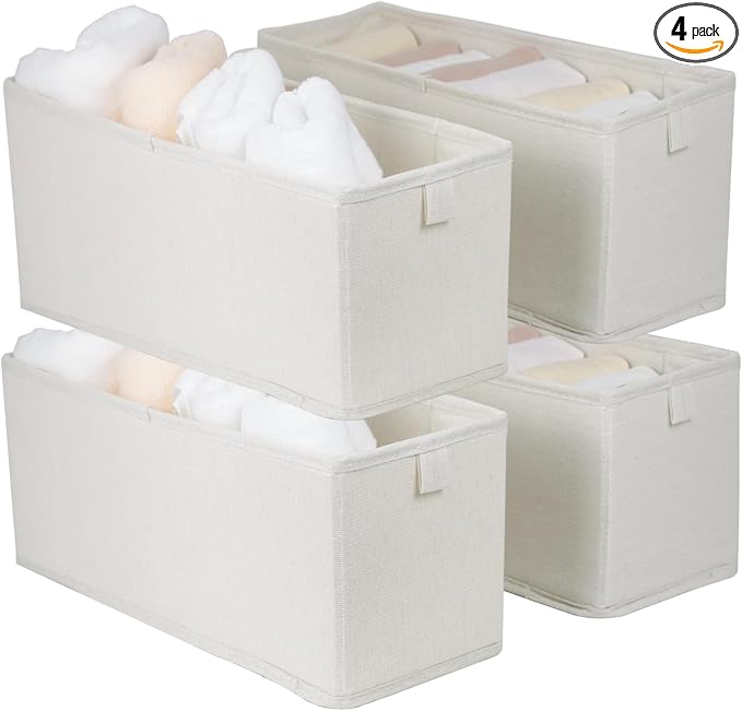 Narrow Fabric Storage Bins, 4 Pack Foldable Storage Baskets for Shelves, Decorative Linen Closet Organizers and Storage, Storage Box Container for Organizing Clothes Toy Pantry Wardrobe Closet by Fordonral