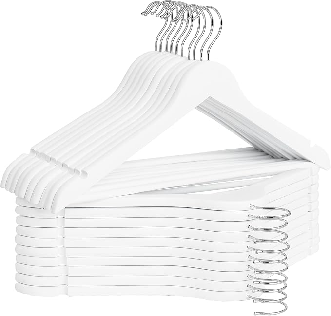 StorageWorks White Wooden Hangers 20 Pack, Heavy Duty Wood Hangers for Closet, Clothes Hangers for Coats, Bridesmaid Suits, Wedding Dress by StorageWorks