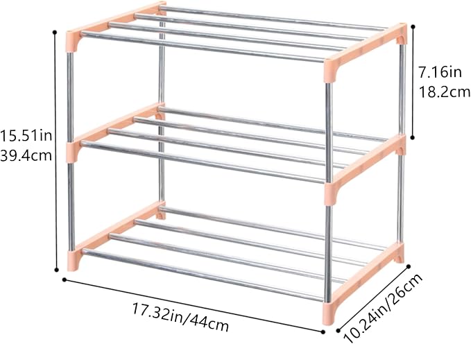 Jucaifu Stackable Small Shoe Rack, Entryway, Hallway and Closet Space Saving Storage and Organization (3-Tier, Pink) - Image 3