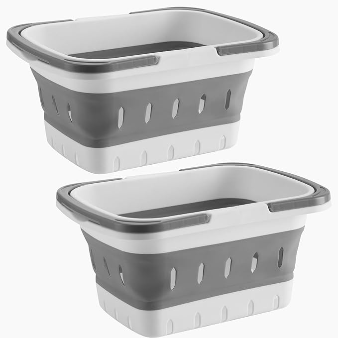 Foldable Plastic Shower Caddy Basket 2 Pcs, Portable and Durable Toiletries Caddy with Handles Ideal for Dorm, Bathroom, Cleaning, Kitchen, Camping, Waterproof, Easy to Clean (Grey 2 pack) by ANNIYA