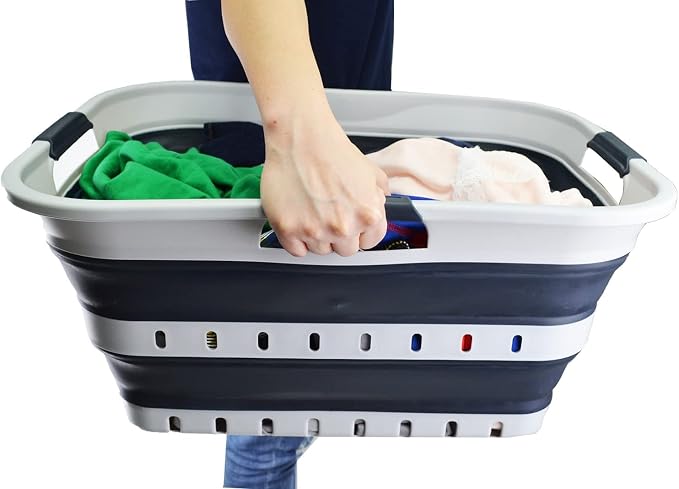 SAMMART 42L (11 gallon) Collapsible Plastic Laundry Basket - Foldable Pop Up Storage Container/Organizer - Space Saving Hamper/Basket (1, Grey/Slate Grey) - Image 7