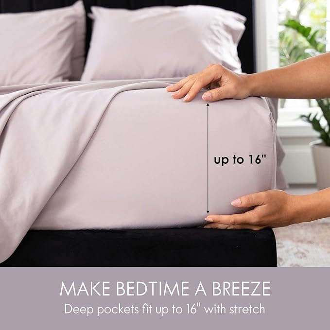 ClevaHome King Size Sheet Set - 6 Piece Soft Breathable Luxury Bed Sheet Set - Shrinkage & Fade Resistant Embroidered Bedding Sheet with Deep Pocket, 2 Extra Pillowcases (King, Purple Dove)