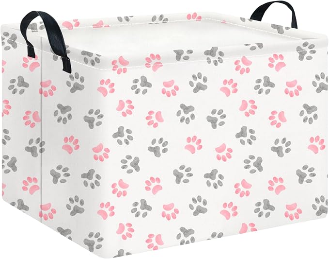 CLOCOR Rectangular Storage Basket Empty,Gift Basket,Waterproof Storage Bin with Handles,Room Decor(Pink Paw) by CLOCOR