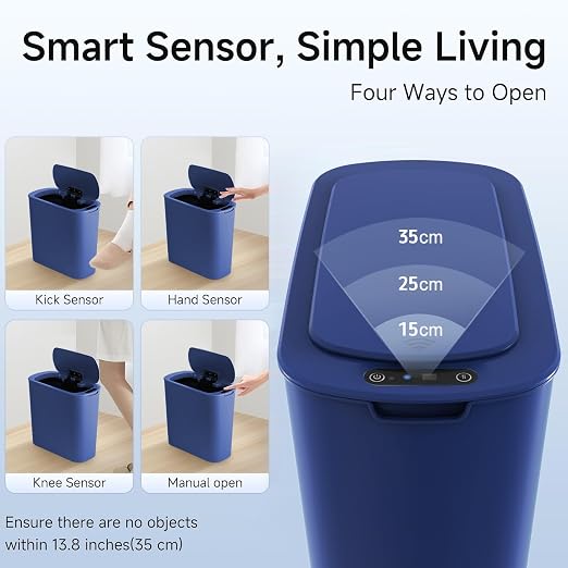 Automatic Motion Sensor Bathroom Trash Can with Lid, 2.6 Gallon Touchless Trash Bin, Smart Garbage Can Plastic Slim Wastebasket for Bedroom, Office, Dorm (Blue) - Image 6