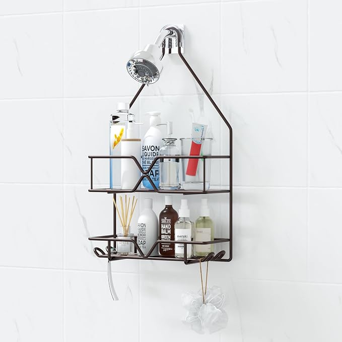 TreeLen Shower Caddy over Shower Head Hanging Bathroom Caddy for Bathroom Organizer 4 Hooks Shampoo Holder-Bronze by TreeLen