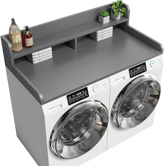 2-Tier Washer Dryer Countertop with 2.75"H Edge Rails, 54" W x 27.55" D Laundry Countertop for Folding Clothes, Washer and Dryer Topper with Non-Slip Pad (Gray) by Corbyles