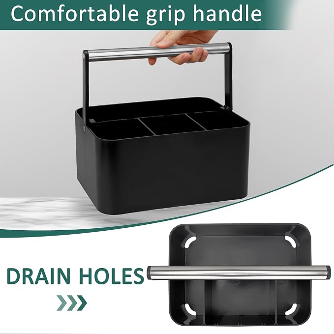 BYUNER Black Shower Caddy Portable: Plastic Bathroom Caddy Countertop,Cleaning Caddy Organizer with Handle,Utility Hard Shower Basket Storage Tote for Toiletry,College Dorm Room Essential for Guys/Men - Image 3