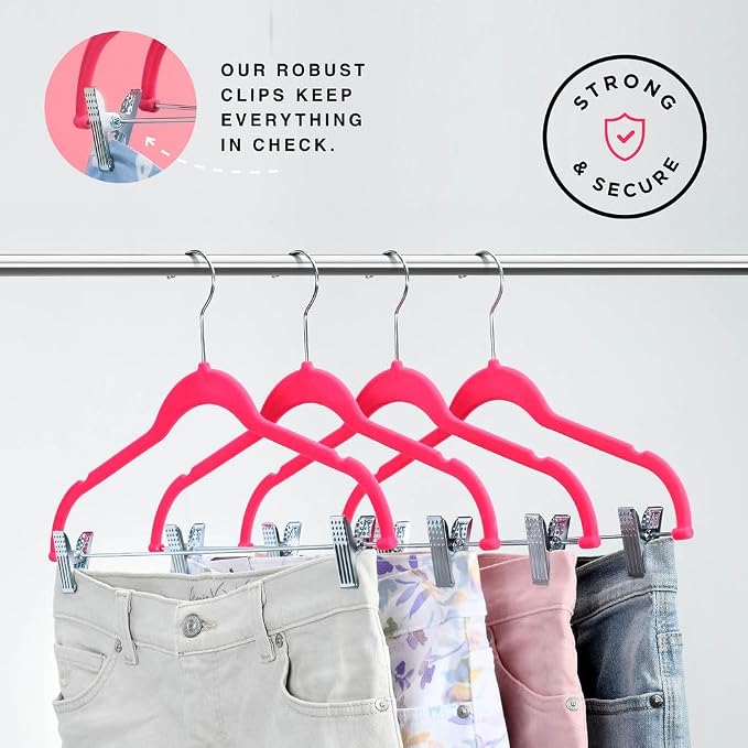 Home-it 10 Pack Clothes Hangers with Clips Pink Velvet Hangers use for Skirt Hangers Clothes Hanger Pants Hangers Ultra Thin No Slip - Image 4