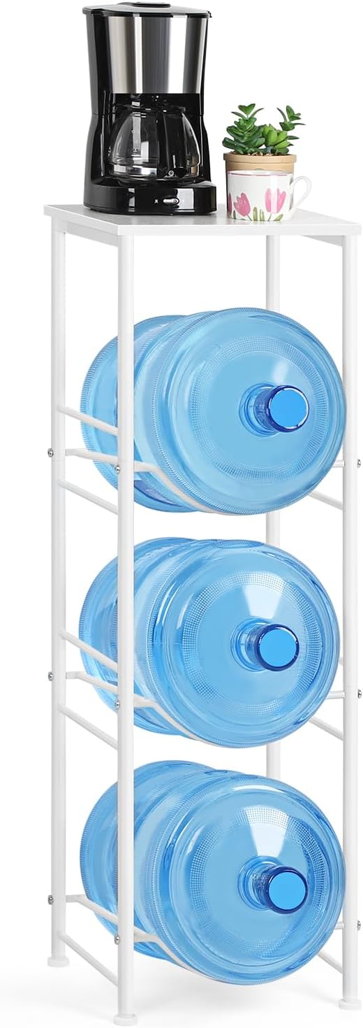 OYEAL 5 Gallon Water Bottle Jug Holder 3-Tier Water Bottle Holder Organizer with Top Shelf, Heavy Duty Water Dispenser Stand Rack for Kitchen Living Room Office, White by OYEAL