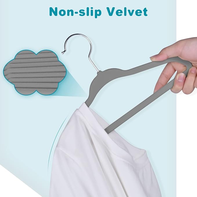 BAGAIL 50 Pack Kids Velvet Hangers 14 Inches Children's Clothes Hangers Non-Slip Baby Hangers for Infant/Toddler (Grey) - Image 4