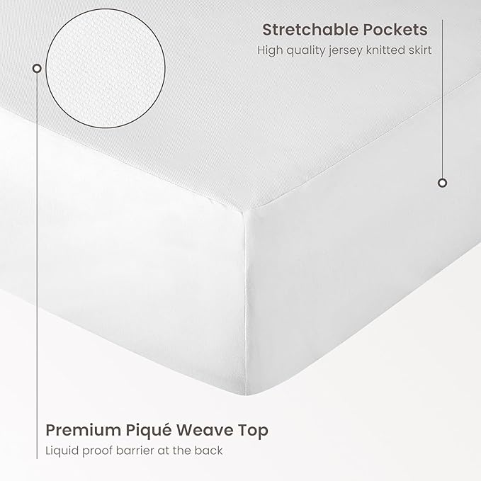 Bioweaves Organic Waterproof Mattress Protector – GOTS Certified Organic Cotton Crib Mattress Cover with Breathable Piqué Weave top Layer – 20 Inch Deep Pocket, White