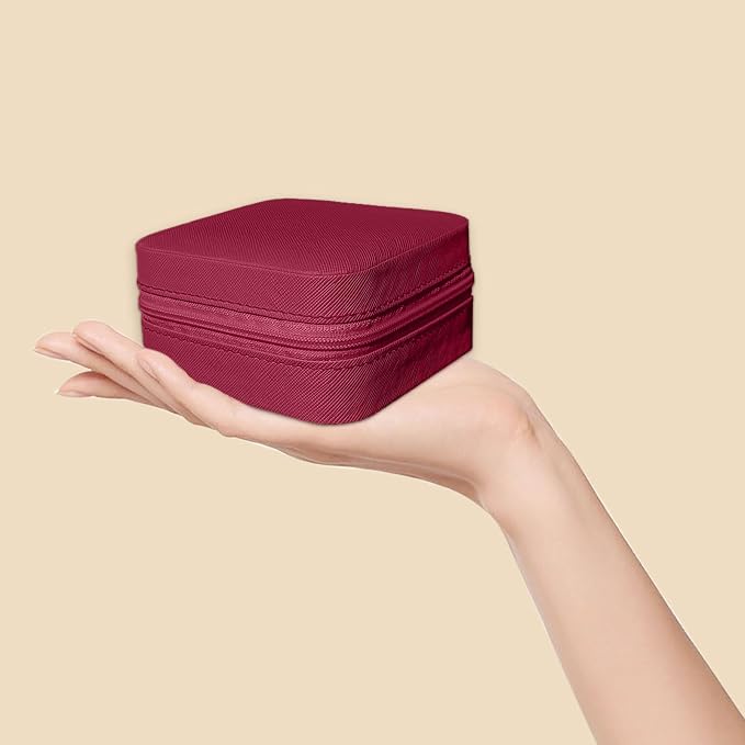 Small Travel Jewelry Box, Portable Mini Jewelry Leather Box Jewelry Ring Organizer Case Storage Holder Gift Boxes for Girls Women, Burgundy - Image 6