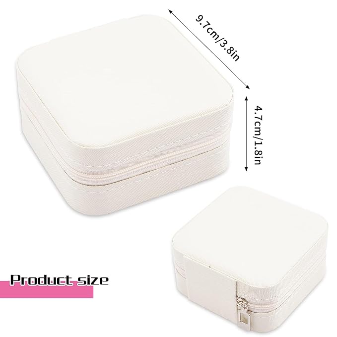 Neveika Portable Travel Mini Jewelry Box Leather Jewellery Ring Organizer Case Storage Gift Box Girls Women (2pcs White). - Image 4