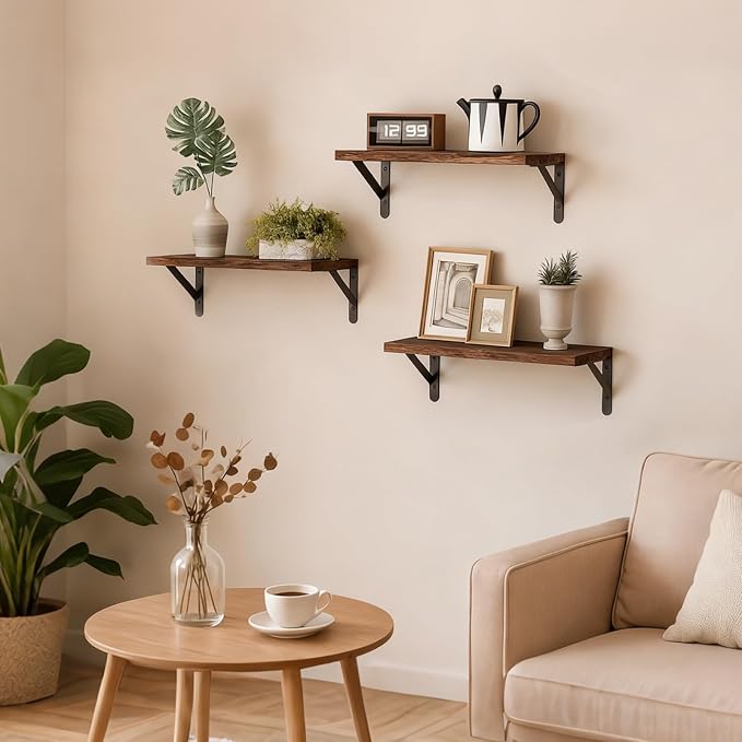 Fixwal Wall Shelves Floating Shelves for Wall Bedroom Bathroom Living Room Kitchen Storage and Decor(Brown, Set of 3, 16.5 Inch) - Image 2