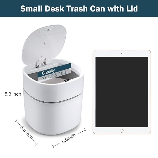 Mini Desk Trash Can with Lid with Trash Bags 180 pcs Press-Top 0.5 Gallon Tiny Countertop Waste Basket Small Table Top Plastic Covered Garbage Bin for Desk Top - Image 7