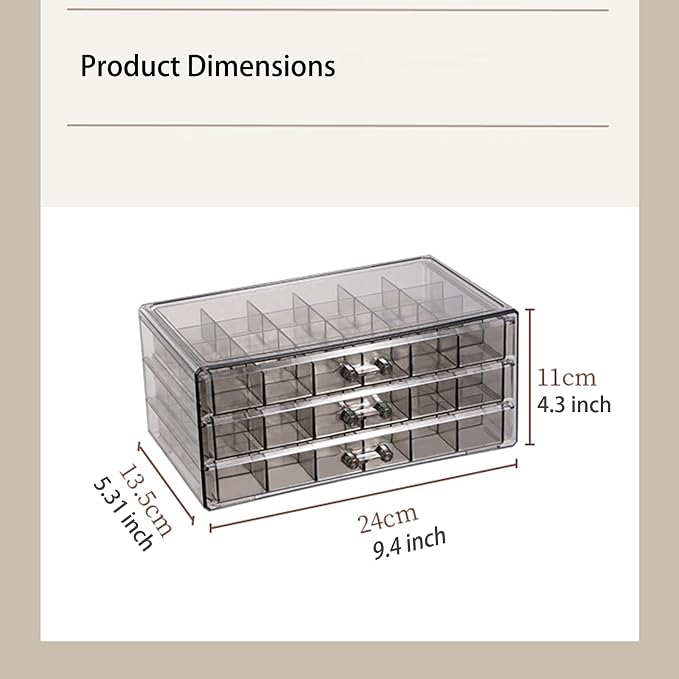 Earring Storage Box Organizer 3 Drawers Acrylic Jewelry Storage Box Holder Transparent Jewelry Display Stand with 72 Cells Gift for Women Girls - Image 3