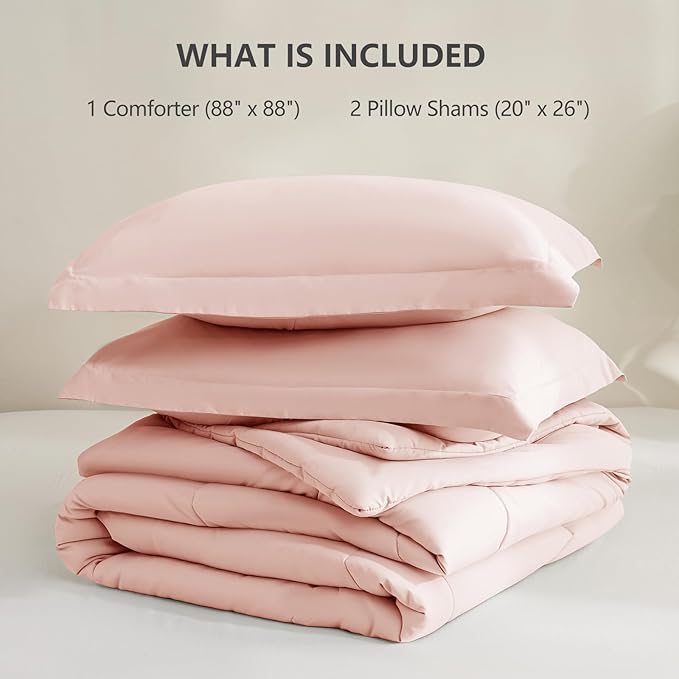 CozyLux Queen Size Comforter Set - Blush Pink Comforter Queen Size, 3 Pieces Box Stitched Bed Set for All Seasons, Soft Lightweight Bedding Sets with 1 Down Alternative Comforter and 2 Pillow Shams