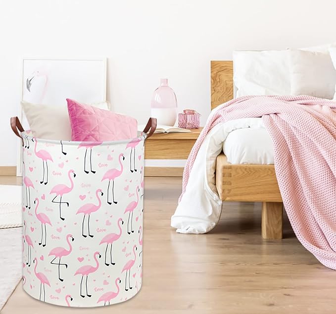 Flamingo Pink Laundry Hamper Baby Girl Laundry Basket Kids Toy Storage Bins Nursery Hamper for Girls Room Decor Bedroom Bathroom Gift Basket(Love Flamingo) - Image 3