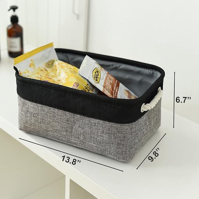 TheWarmHome Storage Basket for Organizing - 14x10x7 inch Medium 3 Pack Collapsible Storage Bin for Shelves with Rope, Fabric Storage Cubes for Organizer Cloth Gift Toy Closet (Black & Grey) - Image 5