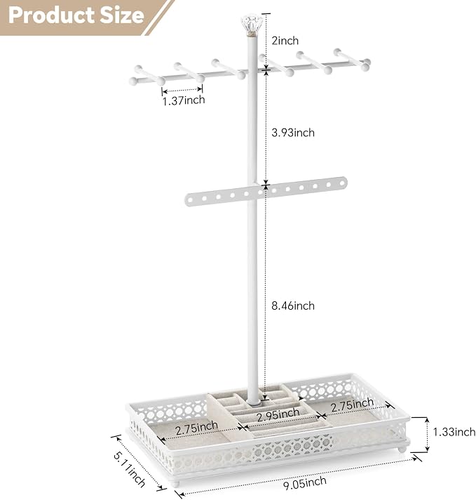 Meangood Jewelry Organizer Stand, 15.6" H Jewelry Tree Display Holder Stand for Bracelets Necklaces Earrings Rings, Gift for Women Girls (White) - Image 7