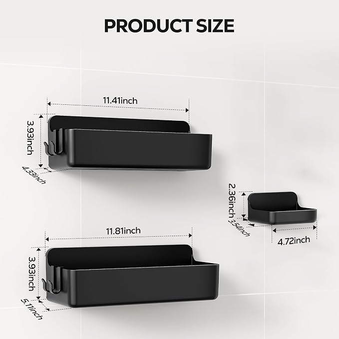 Nieifi Adhesive Wall Shelf, Shower Shelves, Shower Organizer for Bathroom Organization (Black, 3 pieces) - Image 2